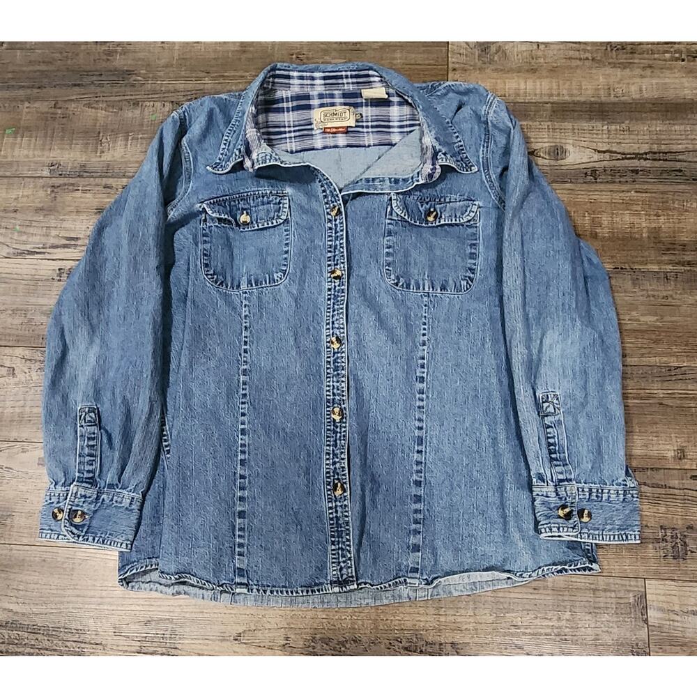 CE Schmidt Workwear Fit For Her Womens Blue Denim Button Front Shirt Sz 2X 2154